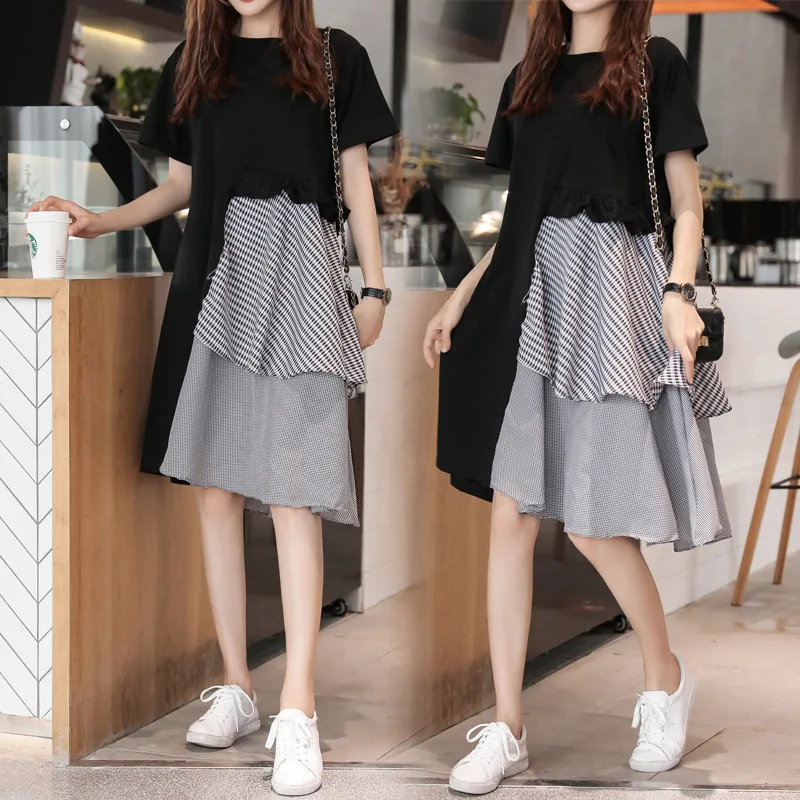 

Shanghai New Europe Sang 2020 Summer Korean-style Splicing Dress Large Size
