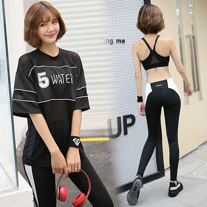 

2019 New Style Yoga Clothes Gauze Blouse Large Size Short Sleeve Quick Drying Clothes Loose-Fit Gym Sports WOMEN'S Suit Fashion