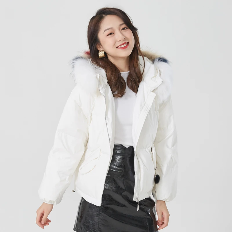 IEF зимнее плотное короткое пуховое пальто с меховым воротником, повседневная женская Свободная куртка с капюшоном и длинным рукавом, топы 0601G-D9021 - Цвет: White