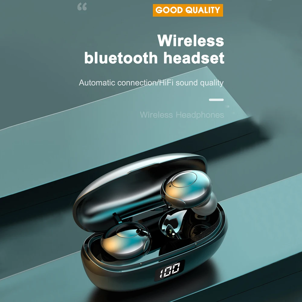 Sport Bluetooth Wireless Earphone TWS Music Noise Cancelling Waterproof Headphones HiFi Earphones LED Display Headset With Mic