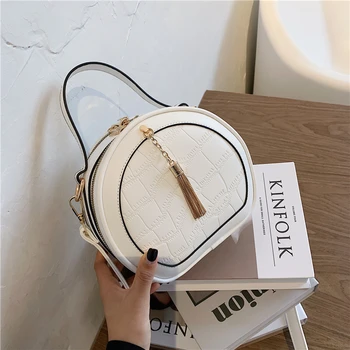 

Stone pattern Round Tote bag 2020 Fashion New High quality PU Leather Women's Designer Handbag Tassel Shoulder Messenger Bag