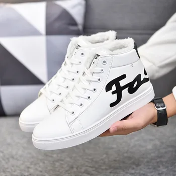 

Winter plus velvet cotton shoes fashion letters men's boots warm waterproof black snow boots trend men's white casual shoes