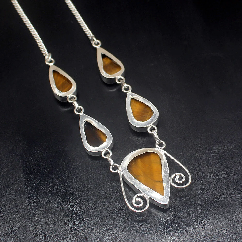Gemstonefactory Jewelry Big Promotion 925 Silver Fantasy Gold Tigers Eye Unique Ladies Women Chain Necklace 46cm 202101681