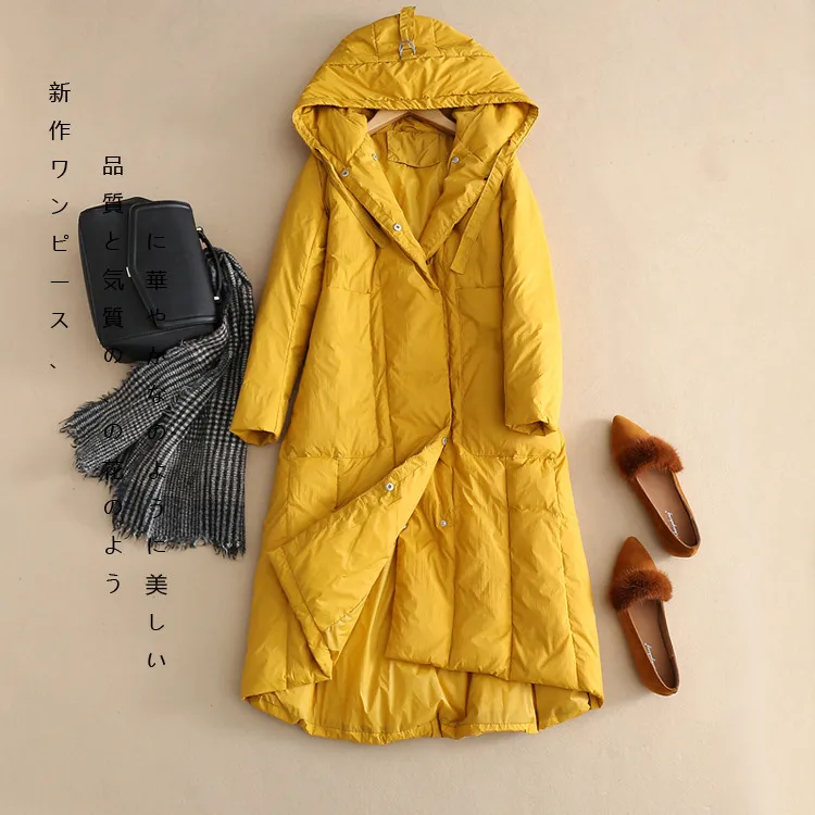 Зимний длинный пуховик Женская парка пальто с капюшоном модное повседневное толстое теплое пальто Высокое качество 90% белый гусиный пух пальто
