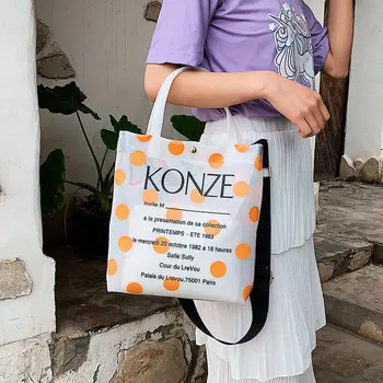 

TekiEssica Summer Beach Bags Pvc Clear Letters dots Print Transparent Candy Color Tote Handbags Ladies Super Big Shoulder Bag