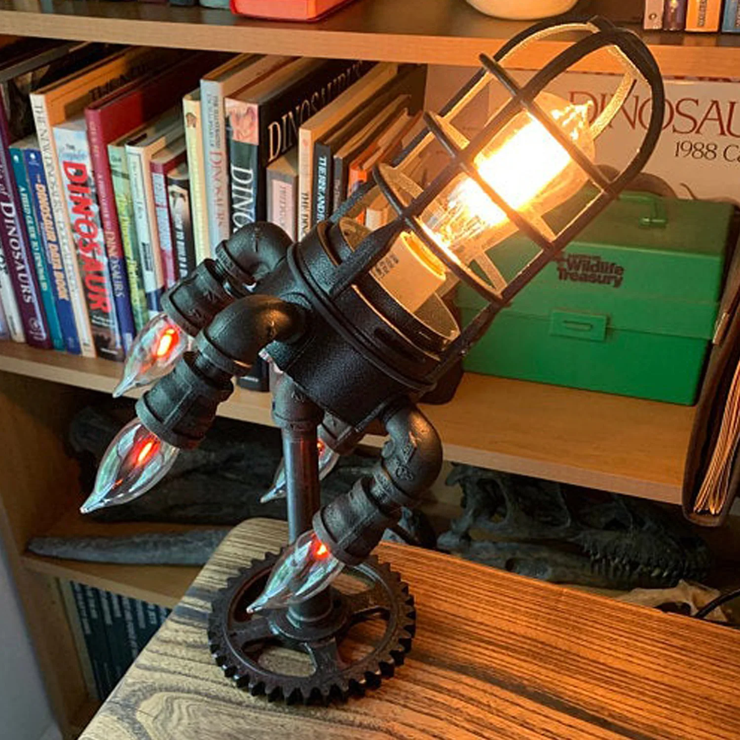 Steampunk Rocket Lamp Retro Rocket Launcher Flame Night Light Home