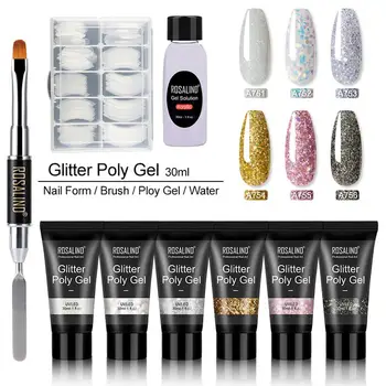 

Poly Gel Set Fast Dry French Nail Art Design Nail Extension Top Coat Base Natural Hard Jelly Acrylic Gel Brush Set 6 Colors 40p