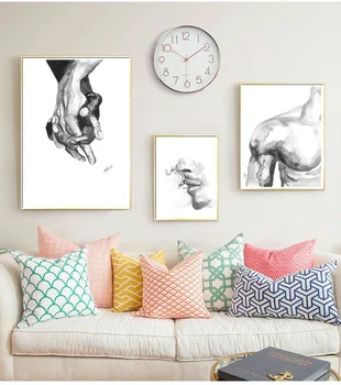 

Watercolor ink painting, kissing, holding hands Art Canvas Poster Prints Home Wall Decor Painting Dropshipping