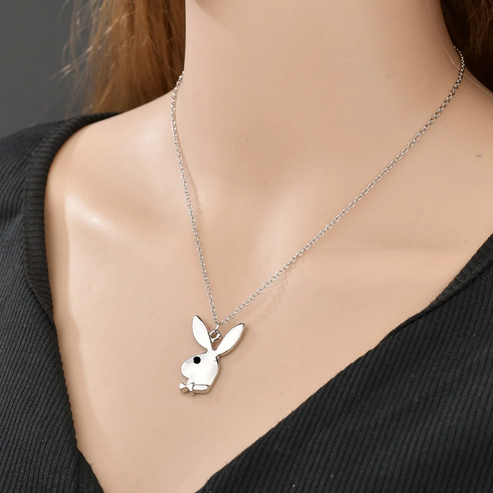Women Punk Stainless Steel Hippop Animal Necklace Rabbit Bunny Pendant Choker Jewelry Collier Femme Zircon | Украшения и