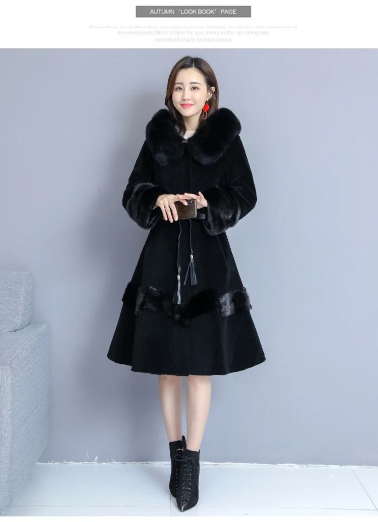 Зимнее женское Шерстяное роскошное пальто, куртки с меховым воротником, верхняя одежда, плотное теплое пальто из искусственного меха, винтажное элегантное женское пальто с кисточками