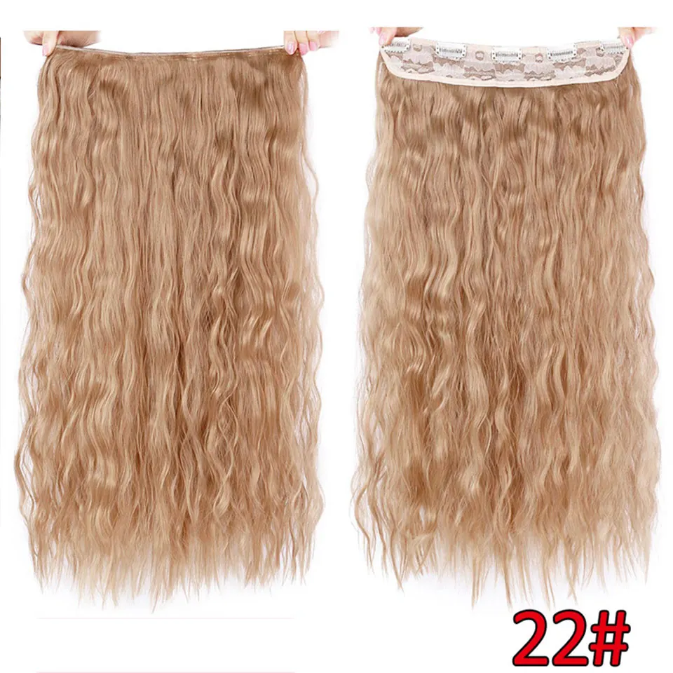 Активные длинные черные вьющиеся 22 дюйма синтетические 5 зажимы в наращивание волос женщин высокие Температура поддельные шиньоны для вечерние - Цвет: 22