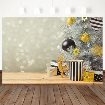 

Christmas Photography Background Christmas Tree Gift Floor Indoor Bokeh Backdrop Child Family Party Decoration Printed Banner