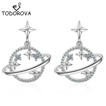 

Todorova Exquisite Celestial Outer Space Star Stud Earrings Micro Paved Cubic Zircon Crystal Saturn Planet Earrings for Women