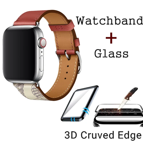 Ремешок из натуральной кожи с логотипом Herm для Apple Watch Series 5, 4, 3, 2, 1, 44 мм, 40 мм, сменный ремешок для наручных часов iWatch - Цвет ремешка: Brique Beton