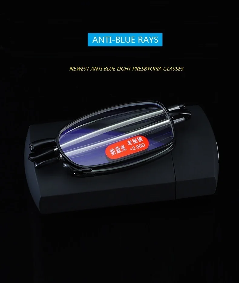 Titanium Alloy Folding Reading Glasses Foldable Presbyopia Men Women Ultra light Eyewear With Case Anti blue light 1.0 1.5 2.0