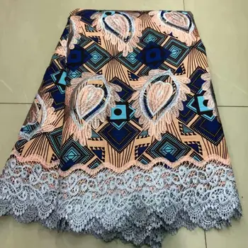 

Fashion lady dress wax material with cord lace African real wax lace fabric for clothing (6yards/lot) ZQL7