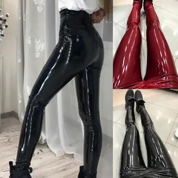 

Black Sexy Leather Pants Women High Waist Skinny Push Up Leggings Sexy Elastic Trousers Stretch Leggings