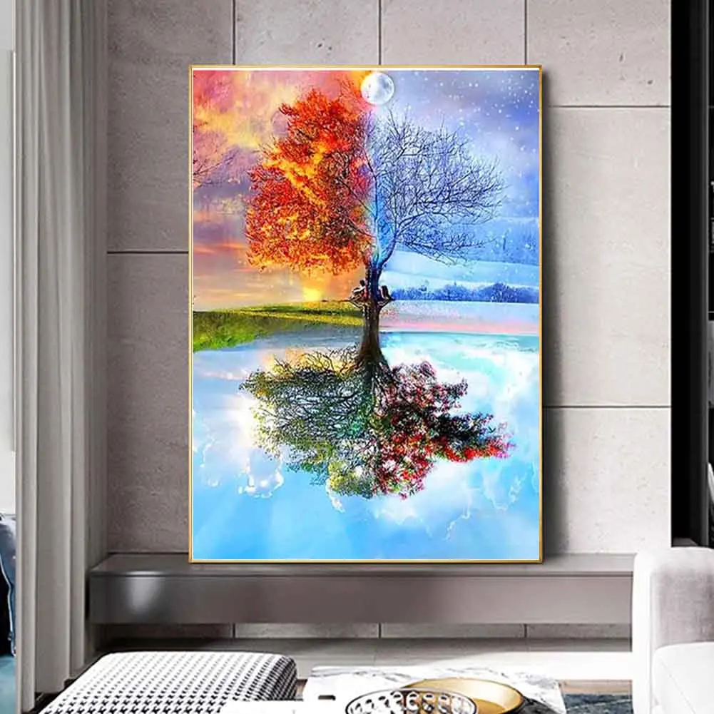 

European-Style Four Seasons Tree Diamond Painting Living Room Hanging Painting Diamond Cross Stitch 4 Season Diamond Painting