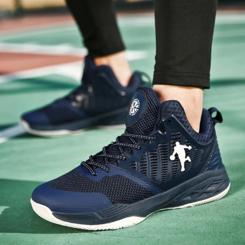 Мужская баскетбольная обувь унисекс с высоким берцем Jordans; воздухопроницаемые спортивные кроссовки; женские нескользящие удобные спортивные туфли в стиле ретро - Цвет: Синий