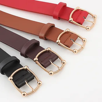 

2019 High Quality Women Fashion 3.3Cm Wide PU Leather Waist Belt Personality buckle Casual Cinto for Dress Cummerbunds