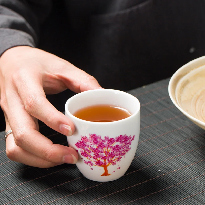 Japanese Magic Sakura Teacup Hot Cold Temperature Discoloration Color Changing for Tea Cup