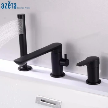 Buy AZETA Bathroom Matte Black Bathtub Faucet 3 Holes Deck Mounted Bath Mixer Tap 360 Degree Rotation Shower Bath Faucet AT3701B