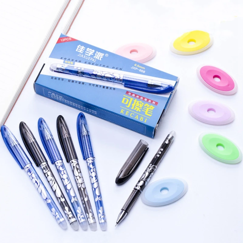 85Pcs/Set Blue Black Ink Gel Pen 0.5mm Erasable Refill Rod Erasable Pen Washable Handle School Writing Kawaii Stationery Gel Pen