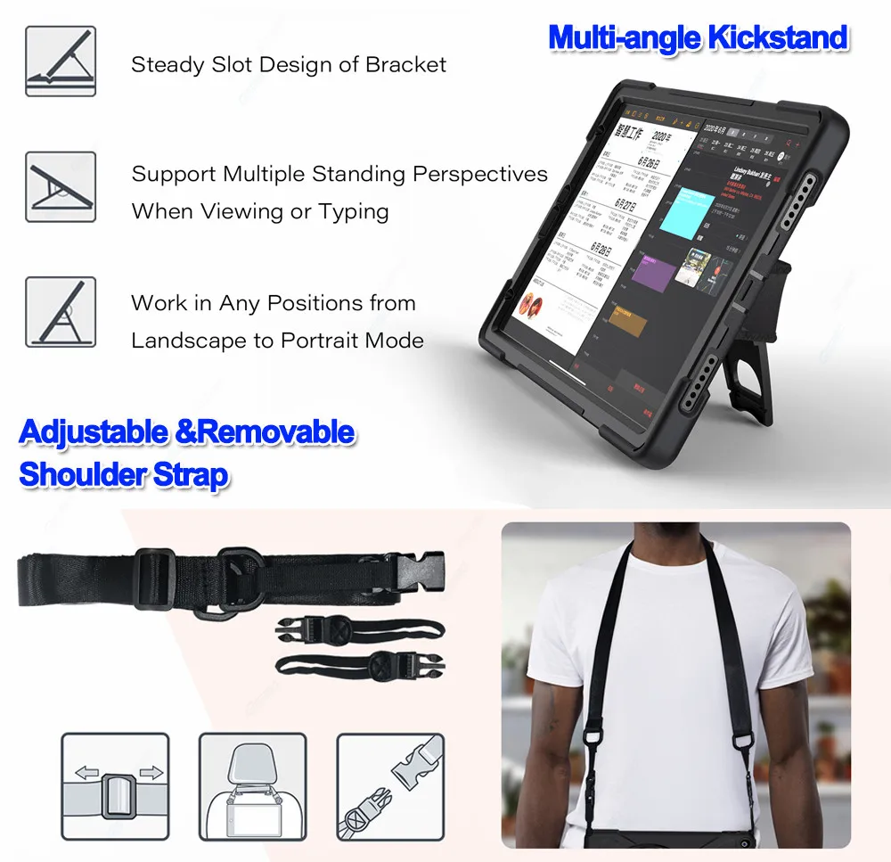 GZERMA Case For iPad Pro 11'' 12.9'' 2020 2018 Tablet Case Rugged Shockproof Shell With Shoulder Strap For iPad Pro 2020 Case
