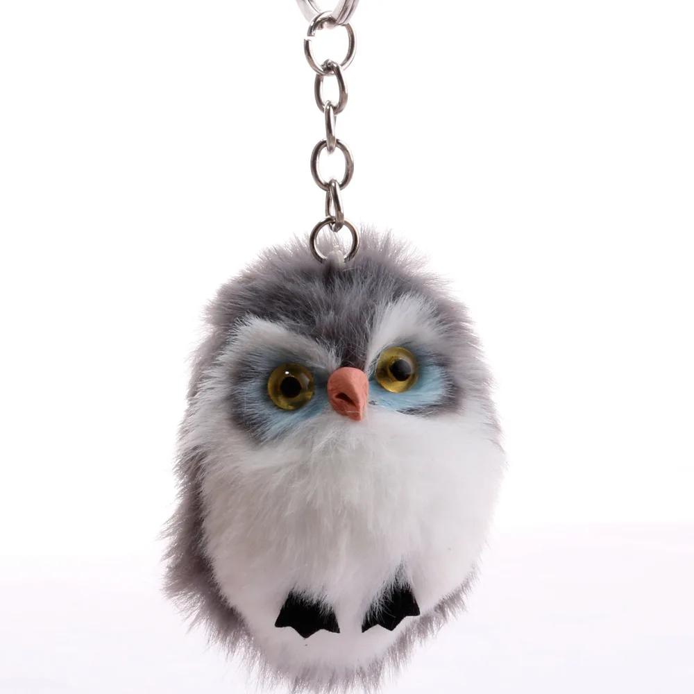 Мини Сова Пушистый брелок для ключей подвеска корейский стиль Девушки Мода сумки аксессуары автомобиль брелок круг
