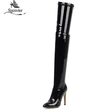 Sgesvier плюс Размеры 46 сапоги до бедра Для женщин Лакированная кожа обувь с гибкой подошвой Для женщин Повседневное на молнии; женские зимние теплые Изящные высокие сапоги G787