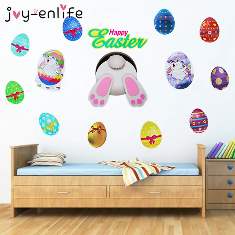 

Cartoon Easter Eggs Rabbit Bunny Chicken Sticker Decoration Easter Party Decoration Kids Room Easter Day Girl Easter Gift Supply
