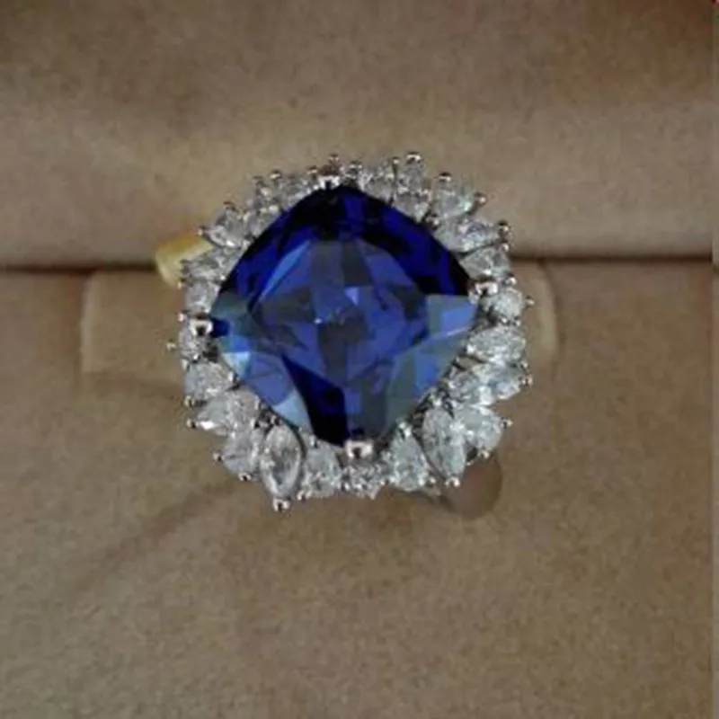 Qi Xuan_AAA синий камень Rings_Fashion Ring_S925 твердый Серебряный Синий камень квадратный rings_производитель прямые продажи