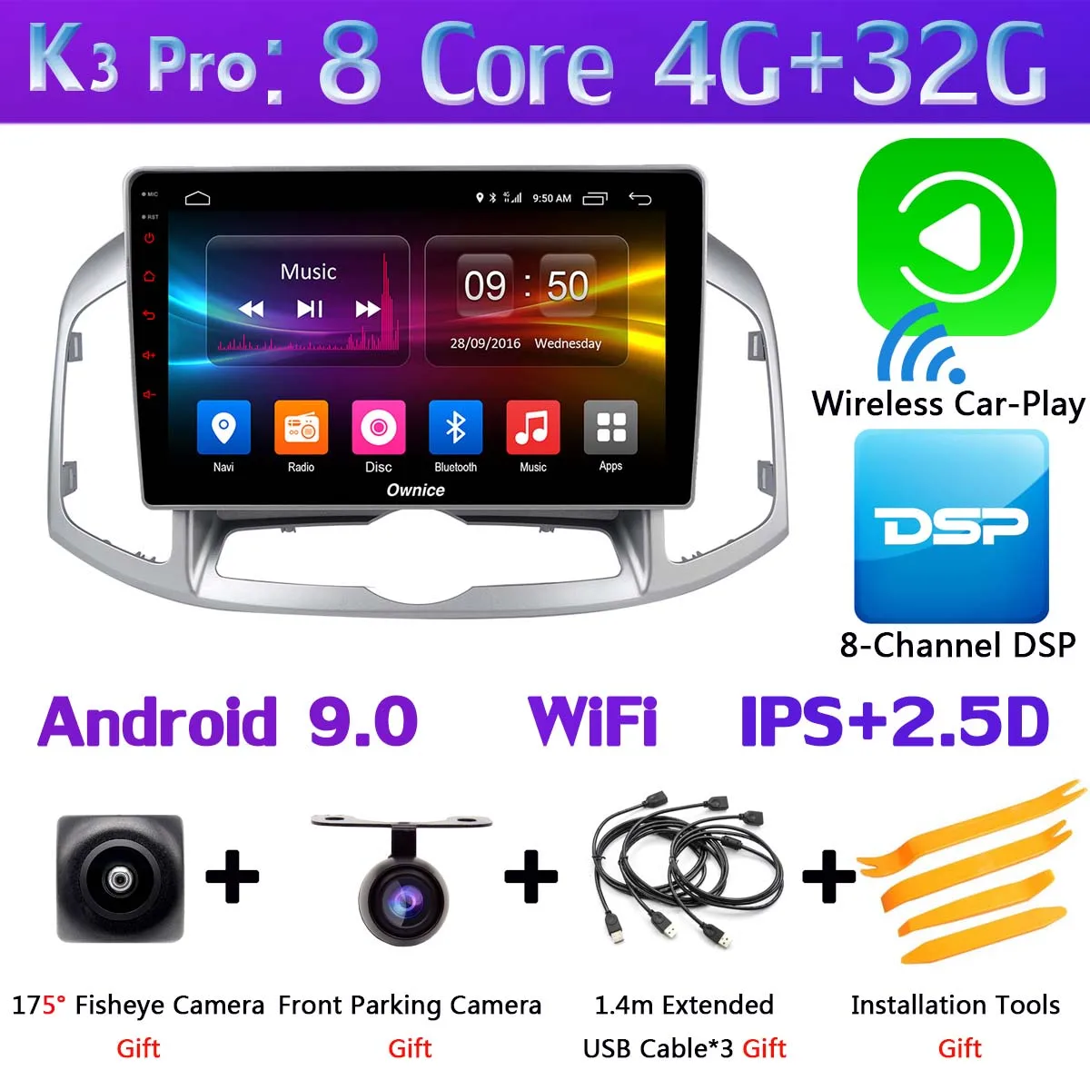 K3 Pro CarPlay 360 ° панорамный 4G SIM Android 9,0 4G+ 64G gps компактное минирадио CarPlay автомобильный мультимедийный плеер gps радио для Chevrolet Captiva 2011 - Цвет: K3 Pro CarPlay