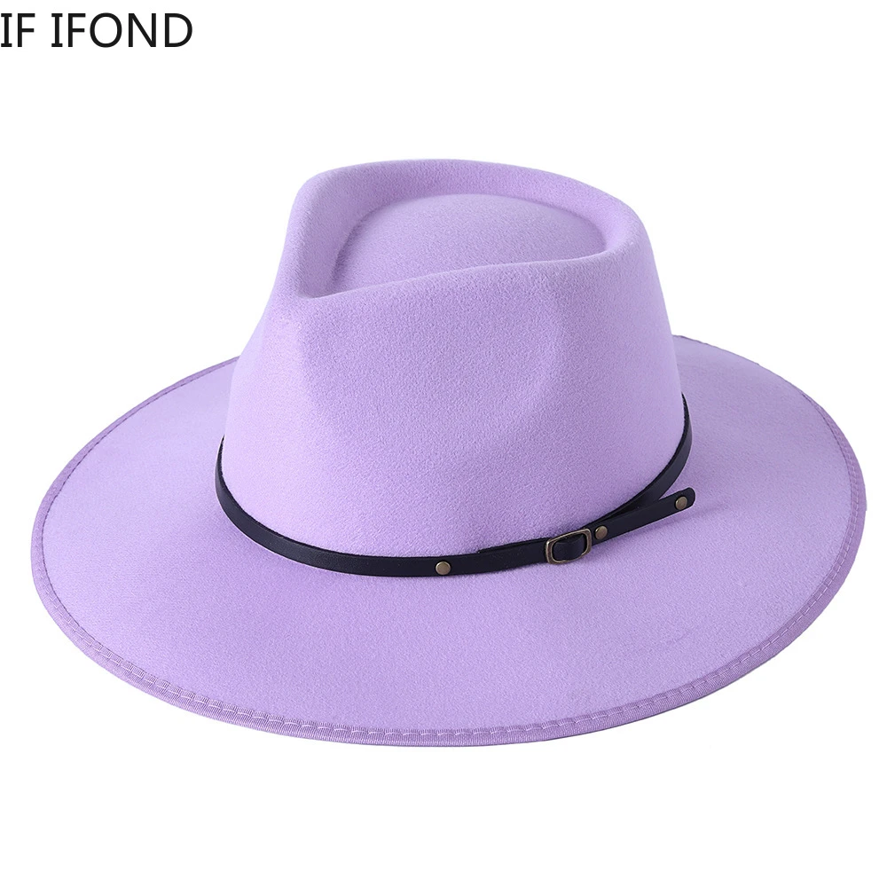 Women Autumn Winter Wool Hats Solid Wide Brim Felted Fedoras Hats Fashion Hemming design Formal Jazz Cap summer fedora
