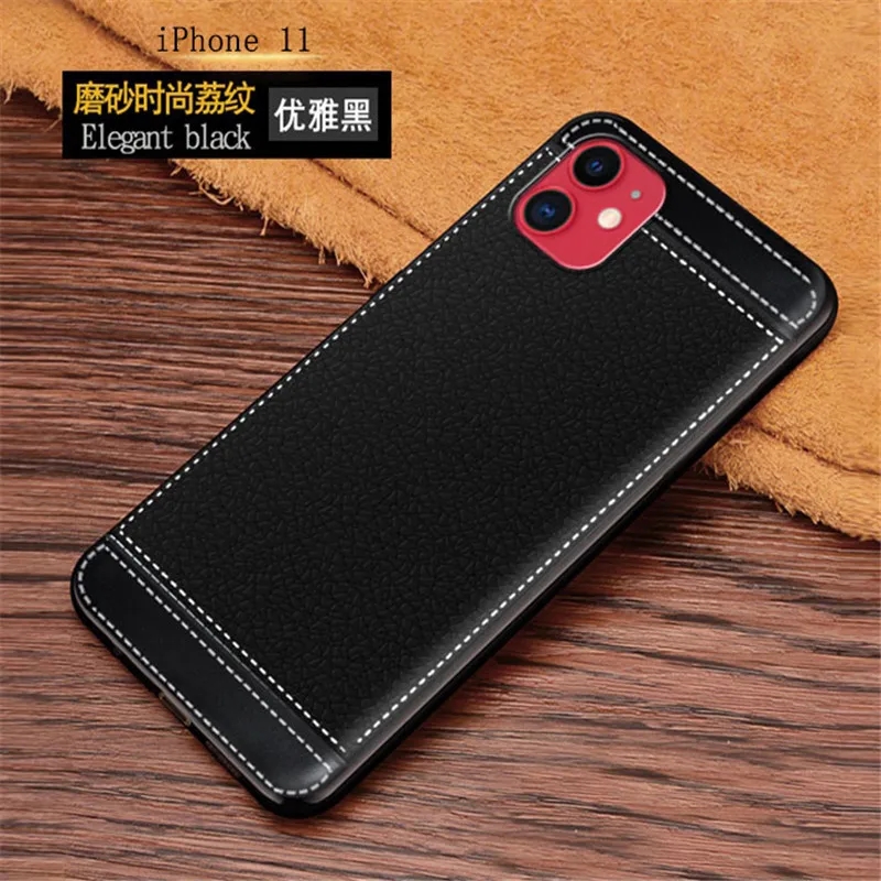 

Litchi Silicone Case For iPhone 11 Lychee Leather Pattern Soft TPU Cover For iPhone11 Case on iPhone 11 2019 coque etui kryt tok