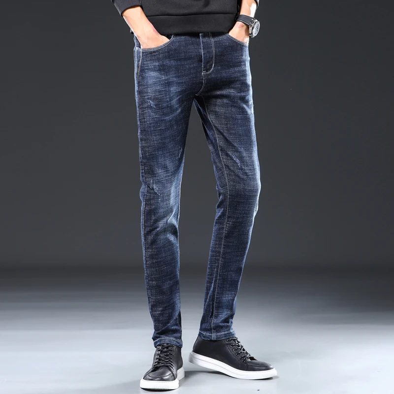 KSTUN Mens Jeans Brand Stretch 2020 Slim Fit Solid Blue Casual Denim Pants Full Length Male