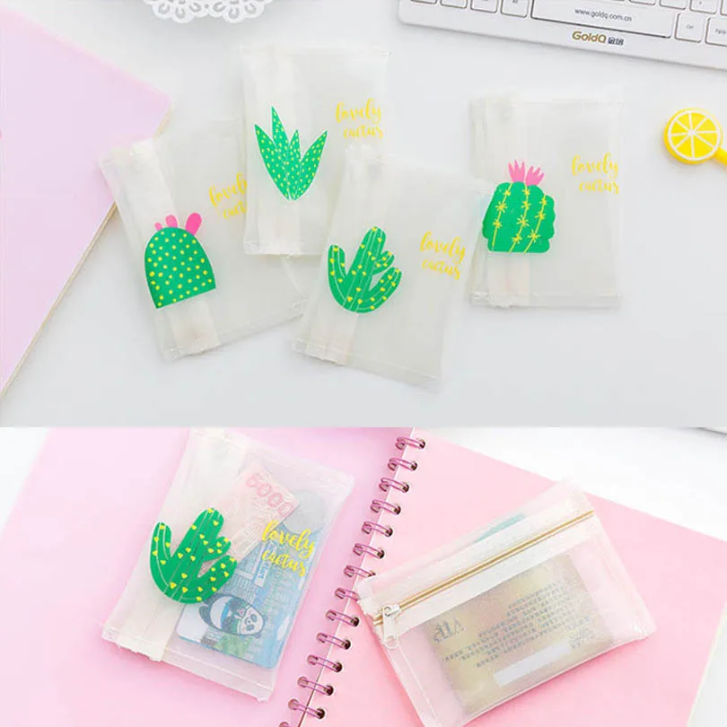 

Girl Kids Transparent PVC Cactus Coin Purses Holder Kawaii Simple Women Mini Change Wallets Money Bag Children Zipper Pouch Gift