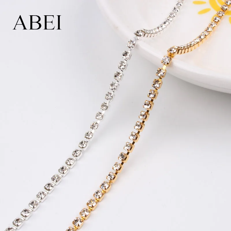 

2mm 2Yards Glass Rainstones Chain crystal AB Claw Tape Jewelry Findings DIY Sewing Embellishment