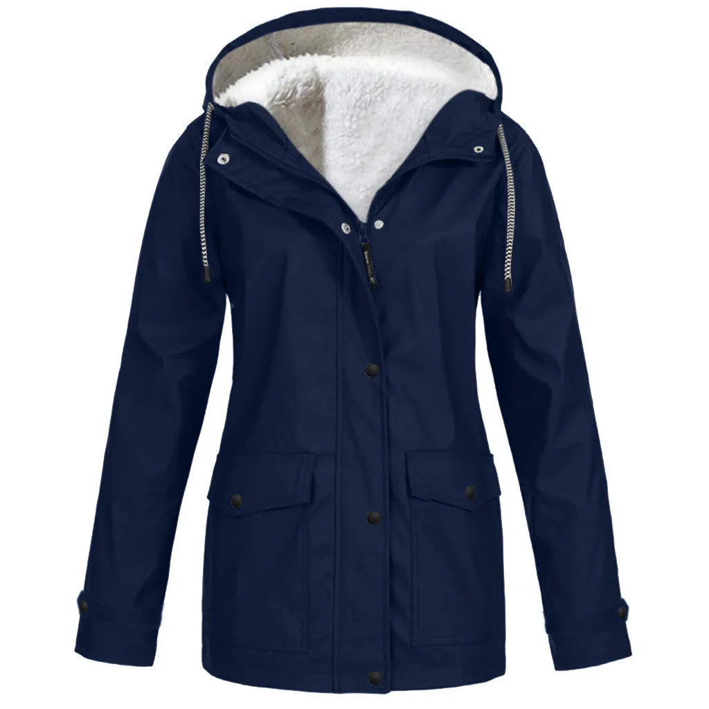 Зимнее пальто для женщин, меховая теплая Женская однотонная плюшевая утепленная куртка, уличная куртка размера плюс, плащ с капюшоном, ветронепроницаемый#3