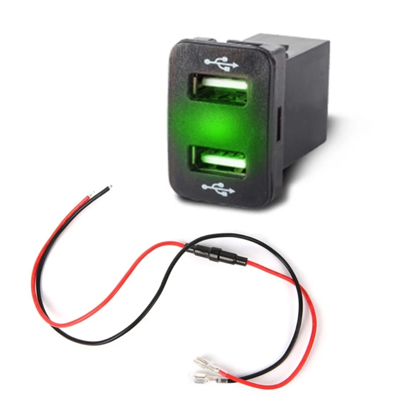 Зеленый 33x23 мм 12V 24V двойной usb порт автомобильное зарядное устройство разъем 2.1A адаптер питания для Toyota - Название цвета: Зеленый