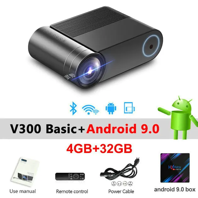 VIVICINE 720p HD светодиодный проектор, опция Android 9,0 портативный HDMI USB 1080p домашний кинотеатр Proyector Bluetooth wifi мини светодиодный проектор - Цвет: Android 9.0 32G