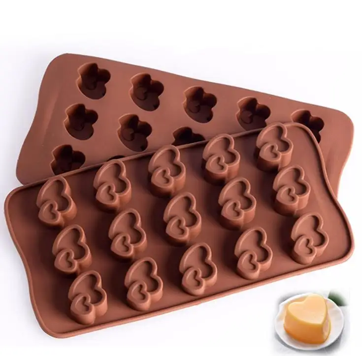 

15 Cavity Double Heart Silicone Jelly Moulds Fifteen Holes Ice Cube Tray Heat Resistance Baking Kitchen Chocolate Molds SN1678