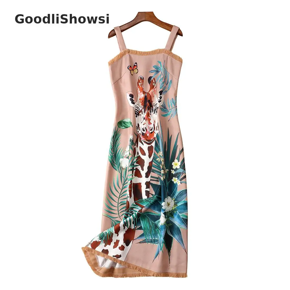 GoodliShowsi, Новое поступление, пляжный стиль, женское платье-комбинация, принт с героями мультфильмов, с кисточками, с открытыми плечами, с открытой спиной, модные платья-джемперы