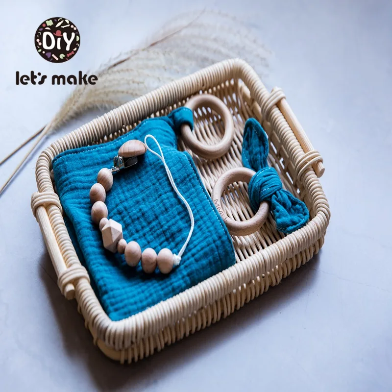 Детское Зубное кольцо от компании Let's Make; зубное кольцо из дерева Детское Зубное кольцо& детский слюнявчик, полотенце для слюней и соски с цепочкой для младенцев, комплект с заячьими ушками; без добавления бисфенола А новорожденного продукты