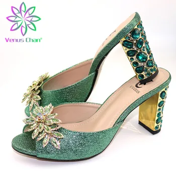 

Latest Design African Women Summer High Heels High Quality African Sandals Heels Pumps Green Color