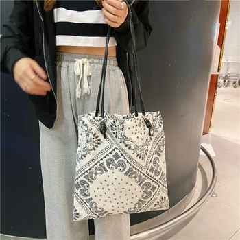 

Ethnic Style Canvas Handbag Fashion Exquisite Shopping Bag Female Print Travel Shopping Top-handle Shoulder Bag