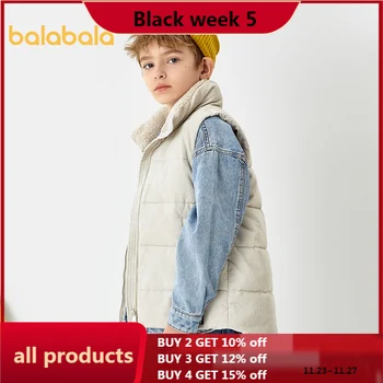 

Barabala children corduroy vest boys vest 2020 autumn and winter new big children warm vest down vest casual jacket