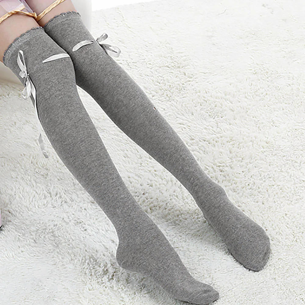 Гольфы до бедра женские хлопковые однотонные носки с лентами Medias De Mujer Calze Calcetines Largos зимние теплые удобные 1 пара OY51
