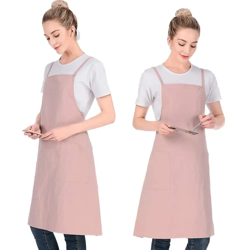 100% Cotton Apron With Pockets Cooking kitchen Aprons for Women Men Restaurant Cafe Work Uniform Smocks Custom Logo
