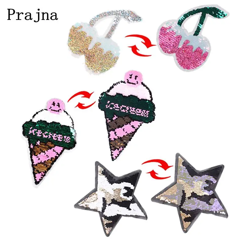 

Prajna Cartoon Sequins Patches Reversible Change Color Patches For Clothing Stripes Unicorn Sew On Clothes DIY Cloth Appliques